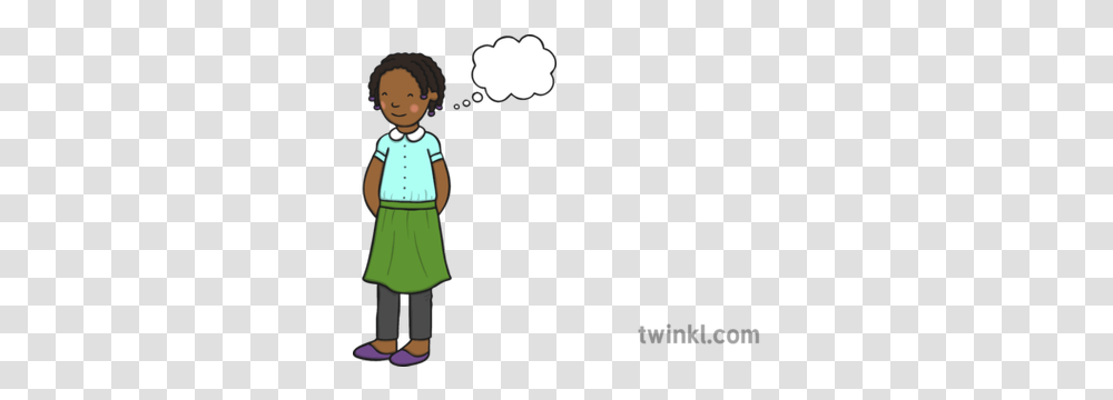 Girl With Thought Bubble Illustration Twinkl Single Sunflower, Person, Clothing, Female, Dress Transparent Png