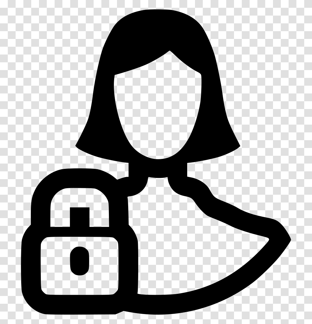 Girl Woman Lock Block Personal Information Icon, Silhouette, Stencil, Label, Lamp Transparent Png
