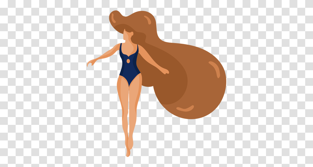 Girl Women Bathing Suit Swimsuit Hair Flat Cartoon Bathing Suit, Person, Outdoors, Back, Nature Transparent Png