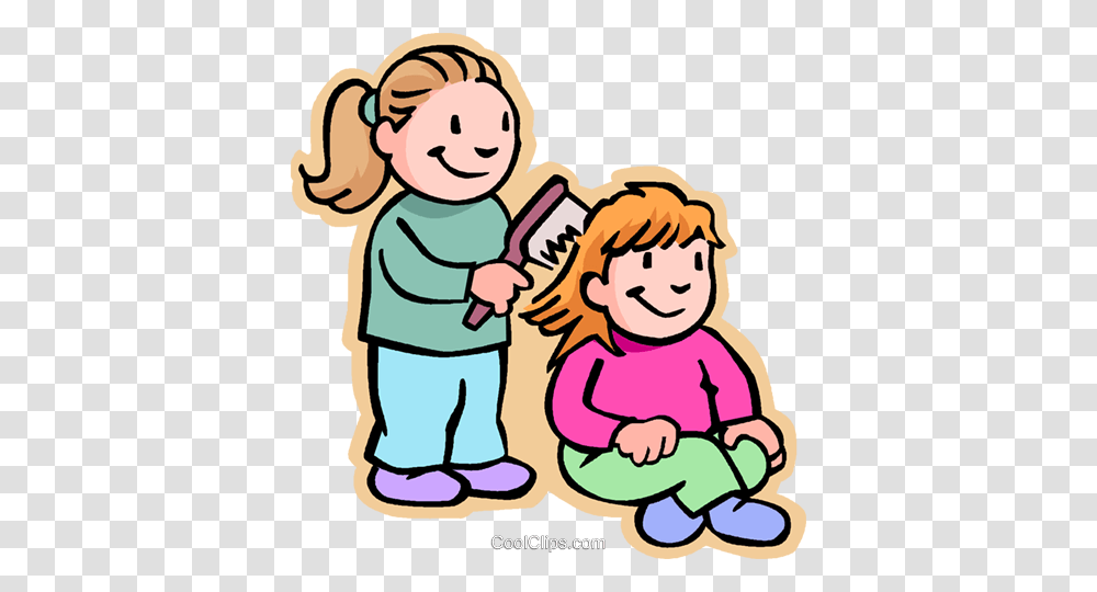 Girls Brushing Hair Royalty Free Vector Clip Art Illustration, Female, Woman, Family, Teen Transparent Png