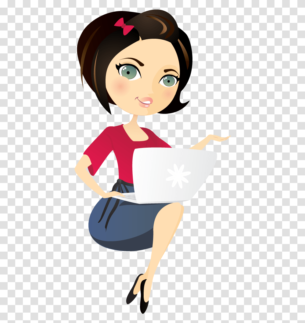 Girls Clipart Laptop Girl With Laptop Cartoon, Person, Female, Woman, Reading Transparent Png