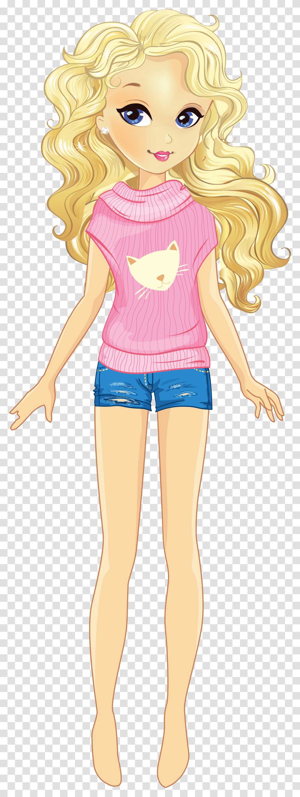 Girls Illustration Picture Background Blonde Hair Clipart, Clothing, Shorts, Person, Sleeve Transparent Png