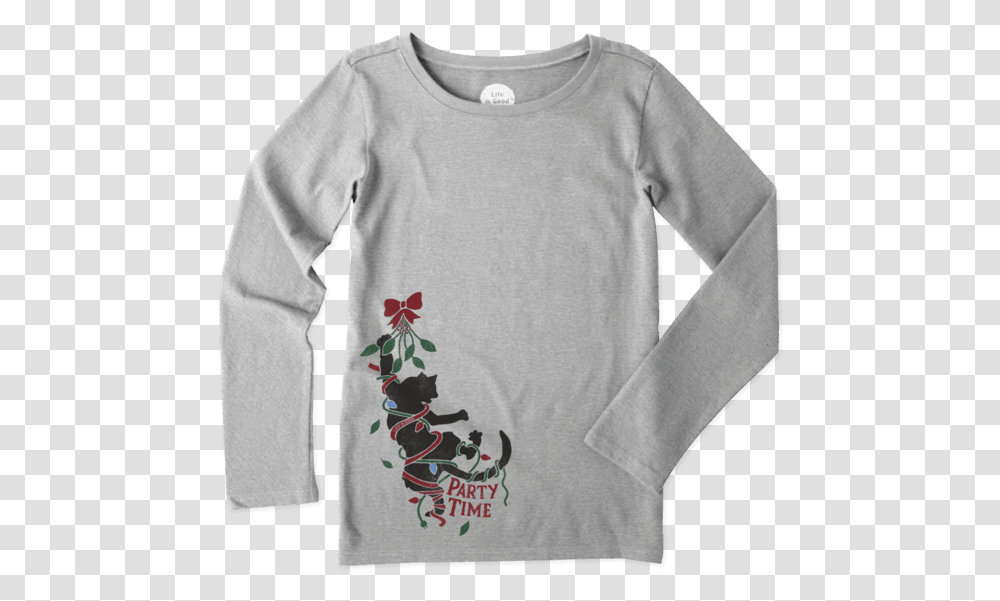 Girls Party Time Cat Long Sleeve Crusher Tee Long Sleeved T Shirt, Apparel, Sweatshirt, Sweater Transparent Png