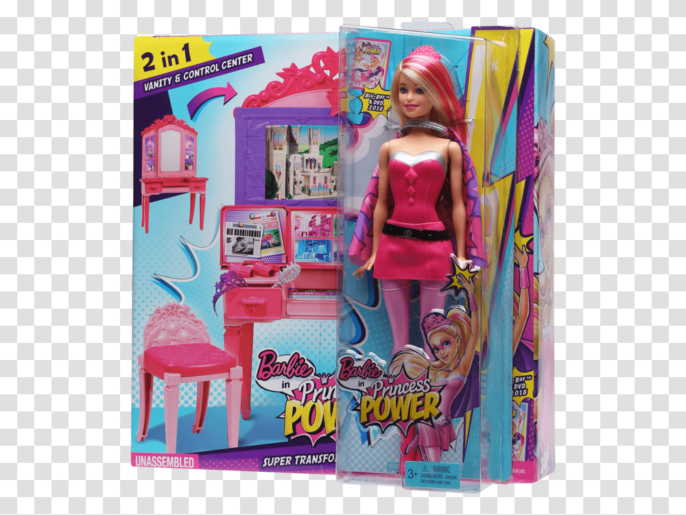 Girls Princess Power Superhero Vanity Play Set Barbie De Superhero, Figurine, Doll, Toy, Chair Transparent Png