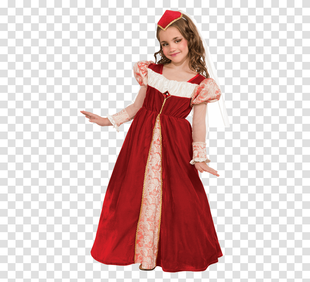 Girls Red Jewel Princess Costume Girls Medieval Princess Costume, Dress, Female, Person Transparent Png