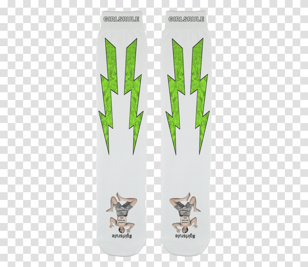 Girls Rule Green Lightning Bolt Socks Vertical, Person, Arrow, Symbol, Plant Transparent Png