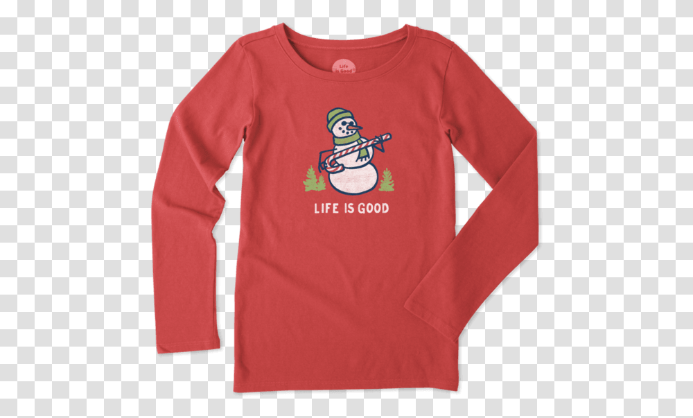Girls Snowman Candy Cane Long Sleeve Crusher Tee Cartoon, Apparel, Sweatshirt, Sweater Transparent Png