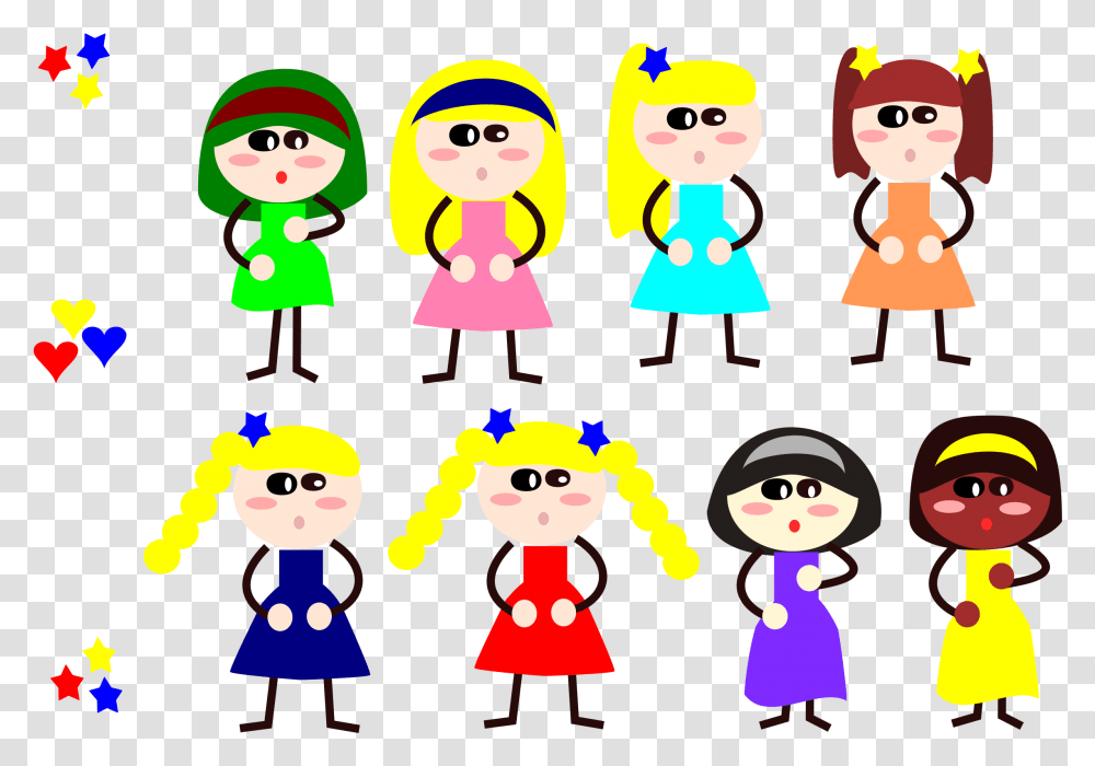 Girls Stickfigure Clip Arts Eight Girls Cartoon, Female, Face, Toy Transparent Png