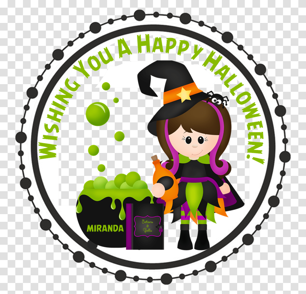 Girls Witch Halloween Stickers Circle Design For Cricut, Label, Text, Vegetation, Symbol Transparent Png