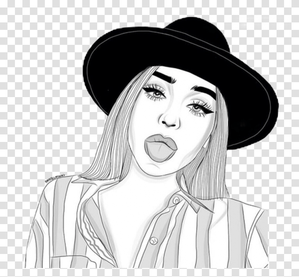 Girls With Hat Drawing Girl With Tongue Out Drawing, Person, Face Transparent Png