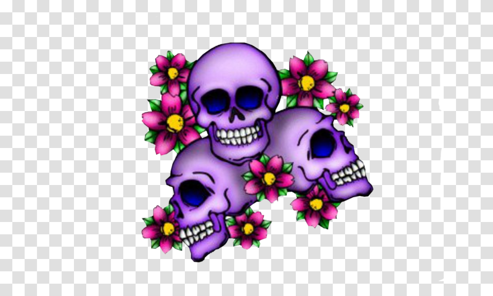 Girly Skull, Purple, Floral Design Transparent Png