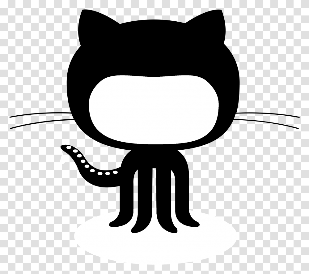 Github Octocat Logo Black And White Octocat Github, Stencil, Label, Moon Transparent Png