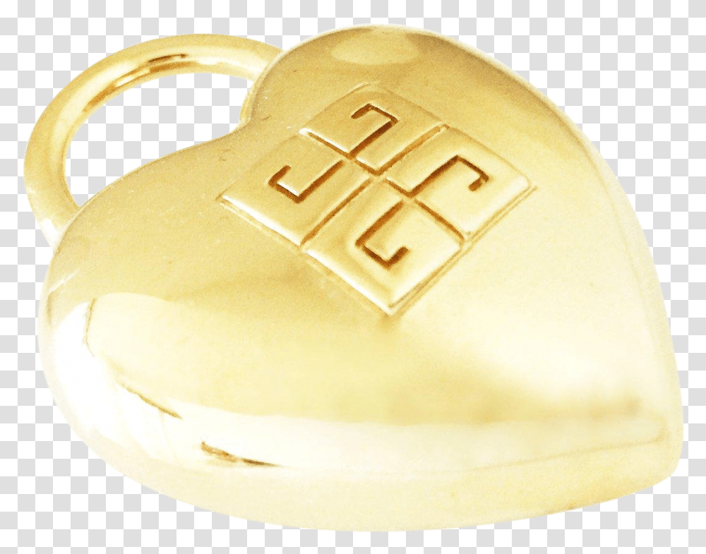 Givenchy Logo Heart Lock Brooch Artifact, Milk, Beverage, Drink, Gold Transparent Png