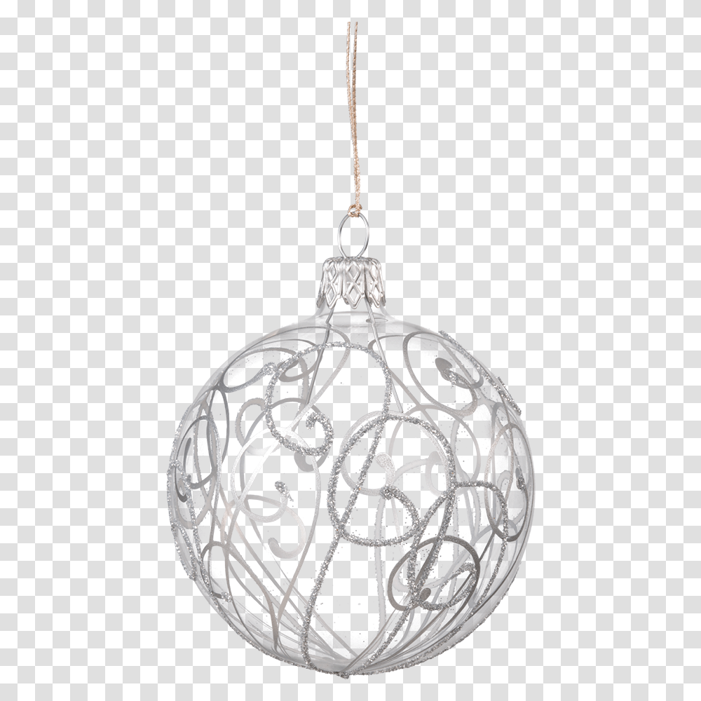 Glass Bauble Clear With Silver Flourishes 7 Cm Christmas Ball, Locket, Pendant, Jewelry, Accessories Transparent Png
