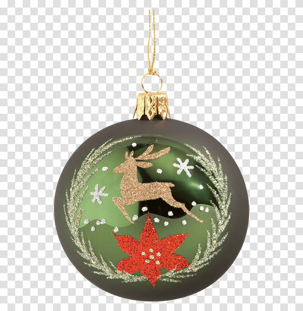 Glass Bauble Green With Stag 7 Cm Christmas Ornament, Lizard, Reptile, Animal, Spider Transparent Png