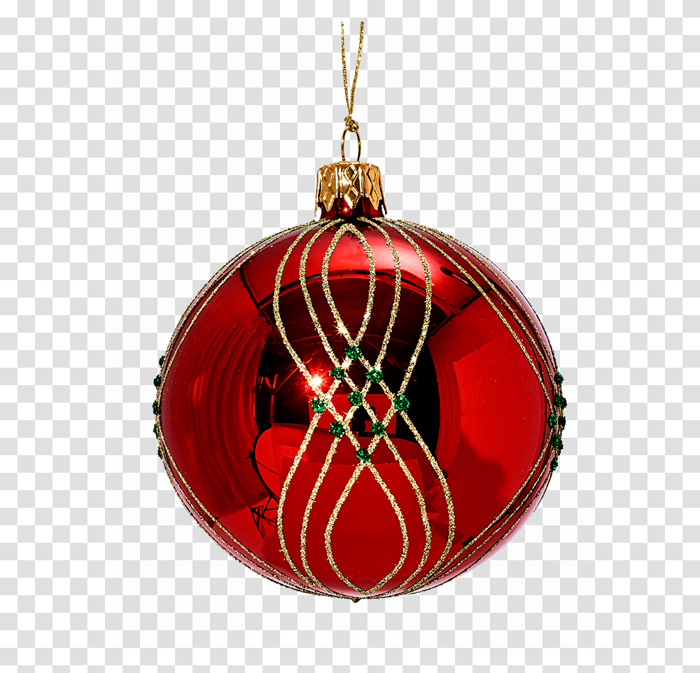 Glass Bauble Red With Golden And Green Decor 8cm Christmas Ornament, Sphere, Pattern, Chandelier, Lamp Transparent Png
