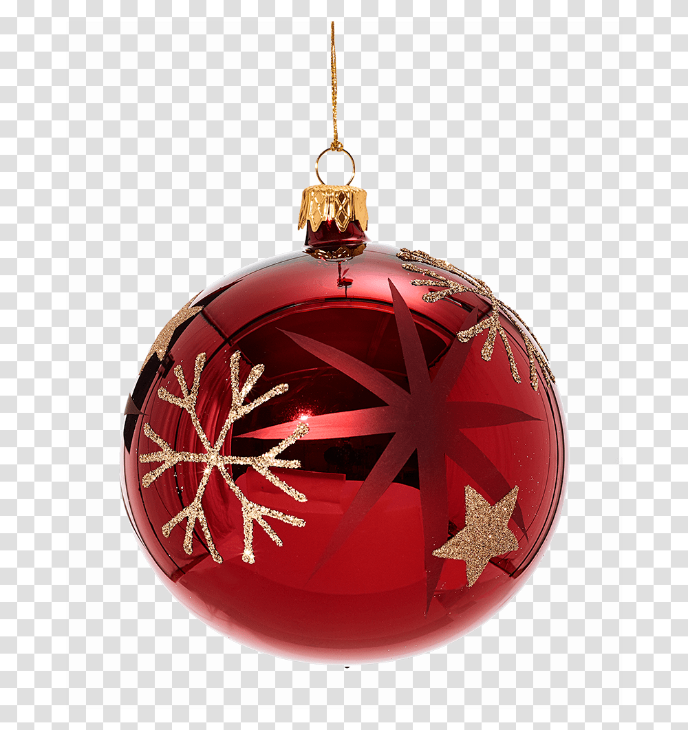 Glass Bauble Red With Golden Stars And Flakes 10cm Christmas Ornament Transparent Png