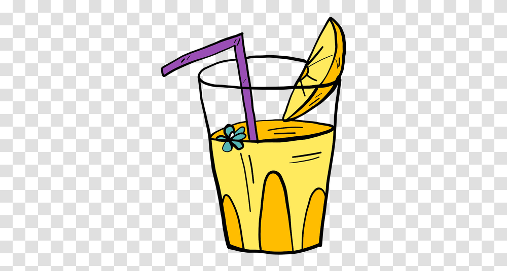 Glass Flower Drinking Straw Juice Orange Slice Color Colour Drink Sketch, Beverage, Soda, Symbol, Cocktail Transparent Png