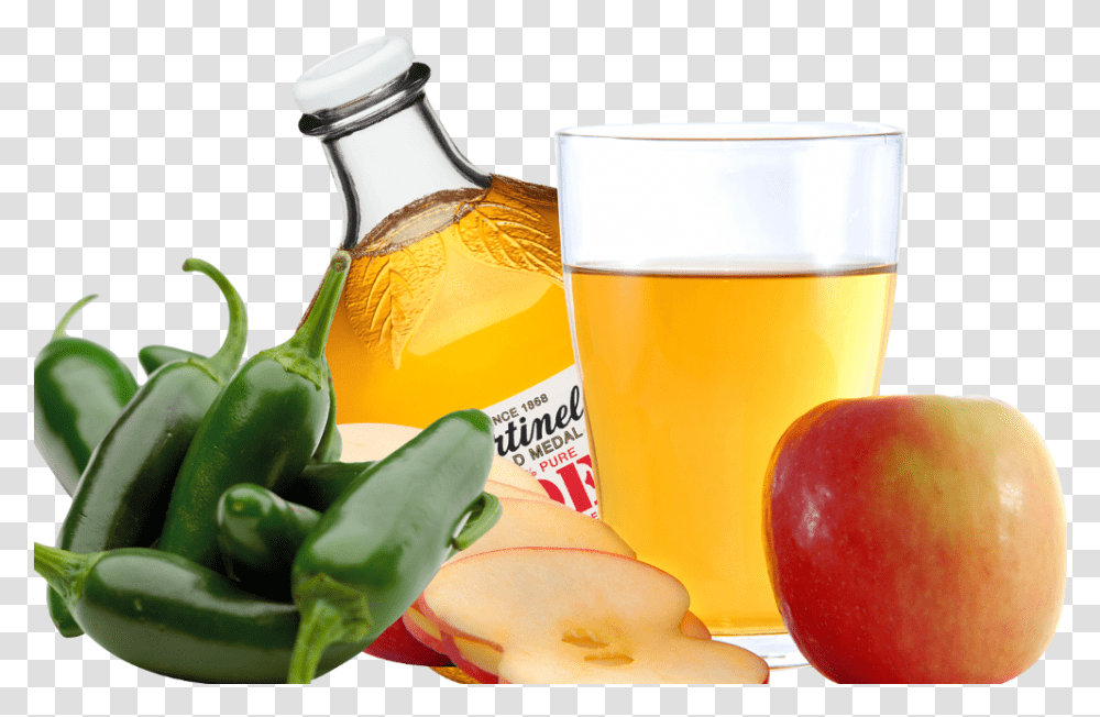 Glass Of Apple Juice Jalapeno Pepper, Fruit, Plant, Food, Beverage Transparent Png