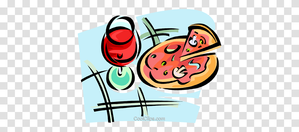 Glass Of Red Wine And A Pizza Royalty Free Vector Clip Art, Meal, Food, Plant Transparent Png