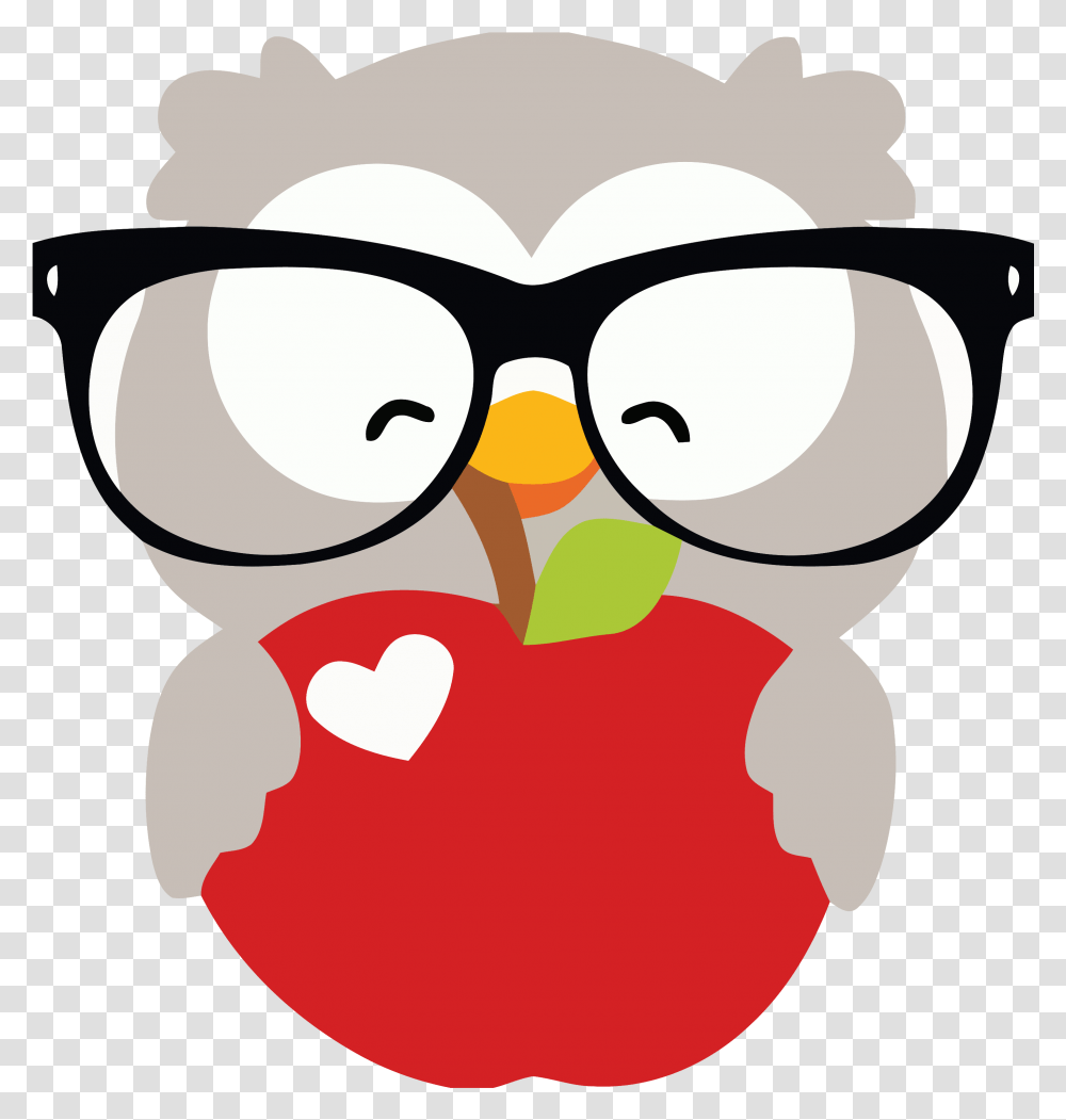 Glasses Happy Owl And Apple Clipart Owl Apple Clipart, Angry Birds, Animal, Penguin, Face Transparent Png