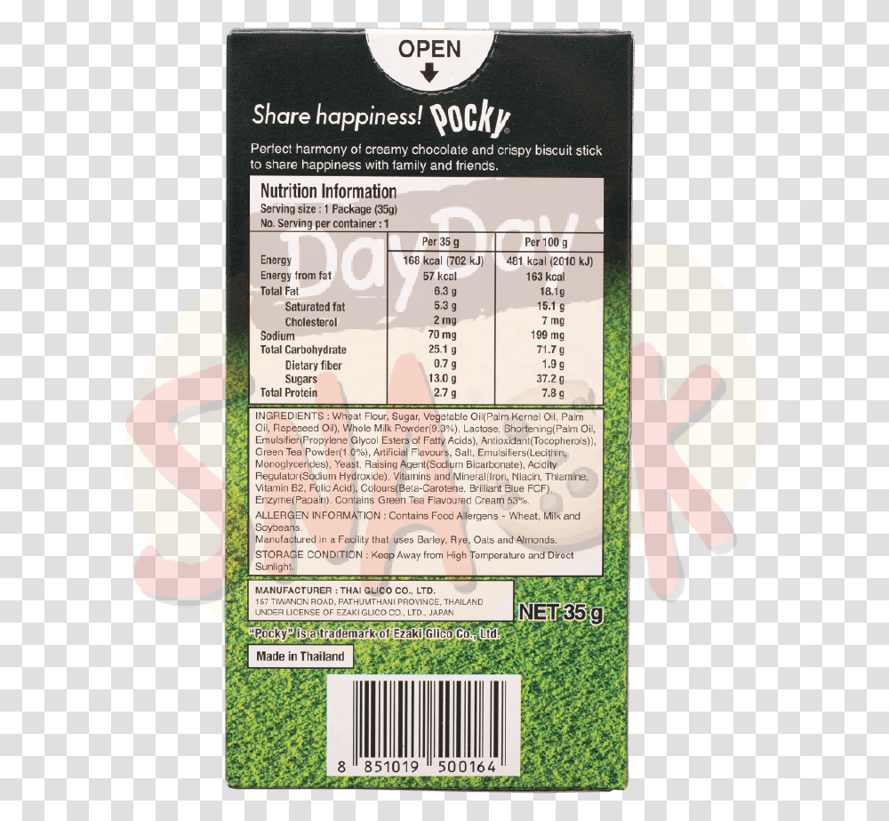 Glico Pocky Green Tea 35g Nutrition Facts Label, Flyer, Poster, Paper, Advertisement Transparent Png
