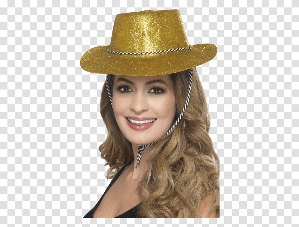 Glitter Cowboy Hat Gold Hat, Clothing, Apparel, Person, Human Transparent Png