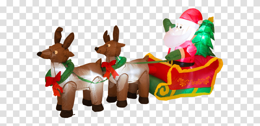 Glitzhome 7ft Lighted Inflatable Santa Sleigh Decor Santa Claus, Animal, Toy, Person, Human Transparent Png