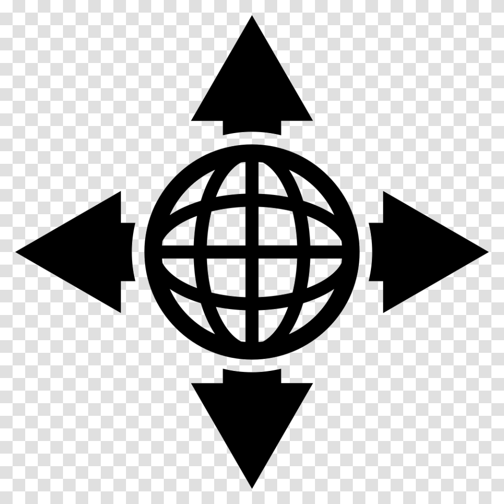 Globe Grid With Four Arrows To Different Directions Wan Icon, Logo, Trademark, Emblem Transparent Png