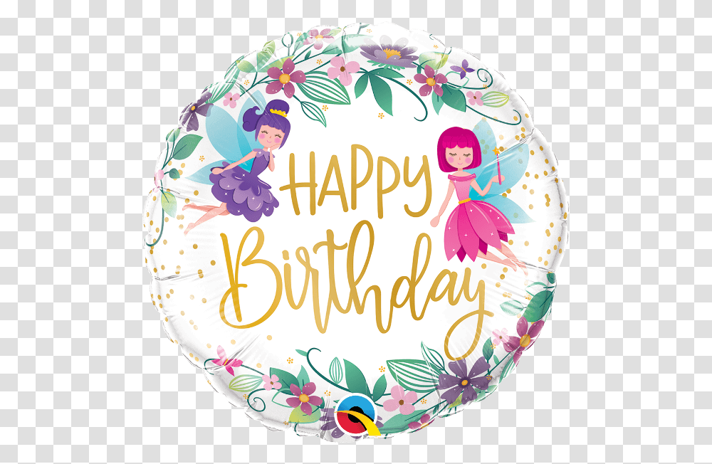 Globo Foil Hadas Flores Silvestres Balloon, Birthday Cake, Dessert, Food, Icing Transparent Png