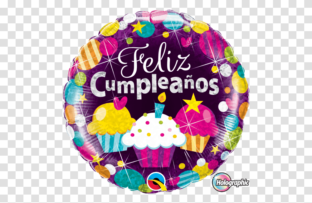 Globo Metalizado 18 Feliz Cupcakes Holografico Feliz Balloon, Birthday Cake, Dessert, Food, Leisure Activities Transparent Png