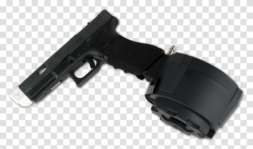 Glock With Drum Mag, Gun, Weapon, Weaponry, Handgun Transparent Png