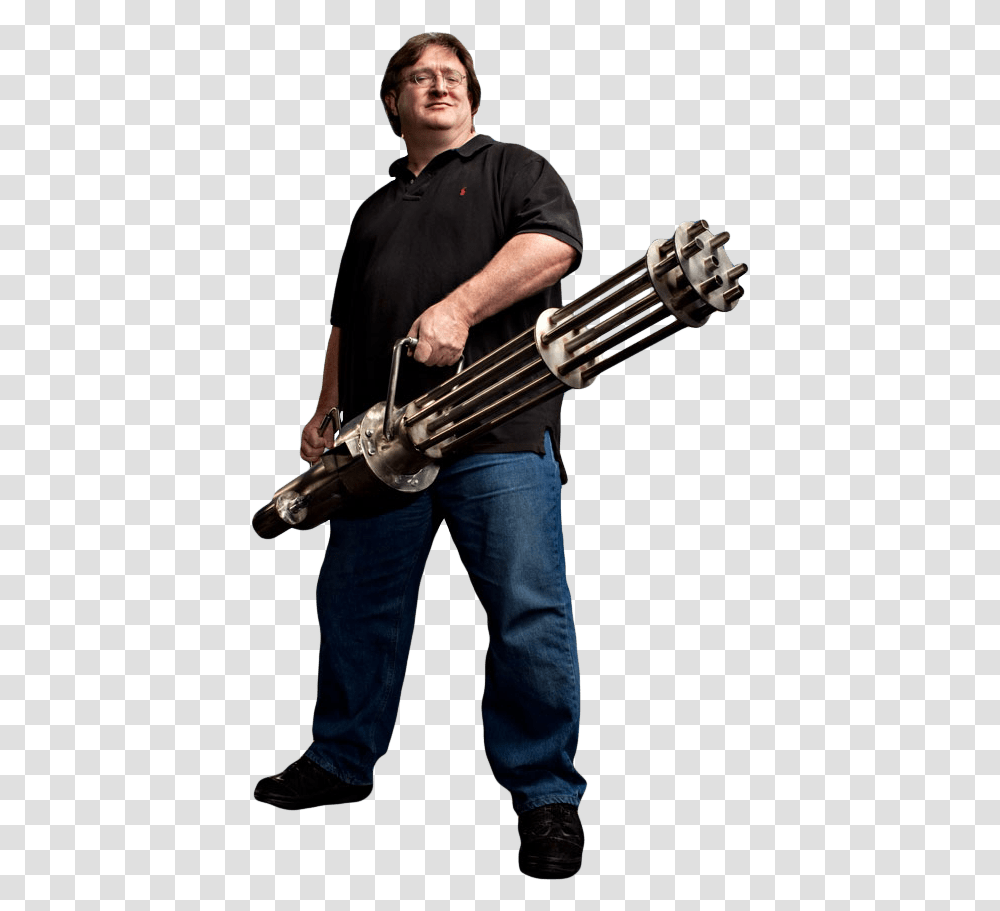 Glorious Gaben Gatling Gun Gabe Newell With A Gun, Person, Human, Guitar, Leisure Activities Transparent Png