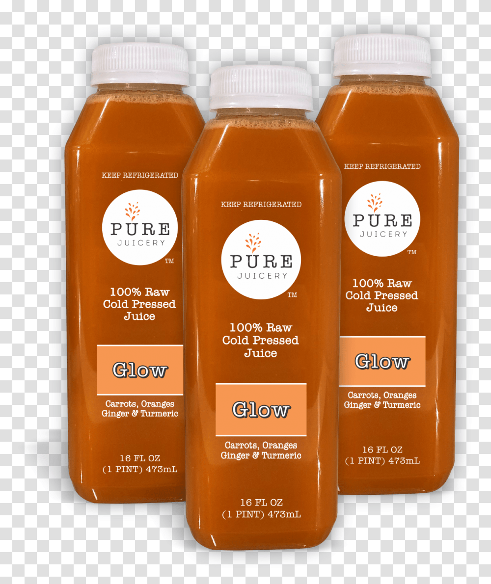 Glow - Pure Juicery Plastic Bottle, Beverage, Drink, Orange Juice, Plant Transparent Png