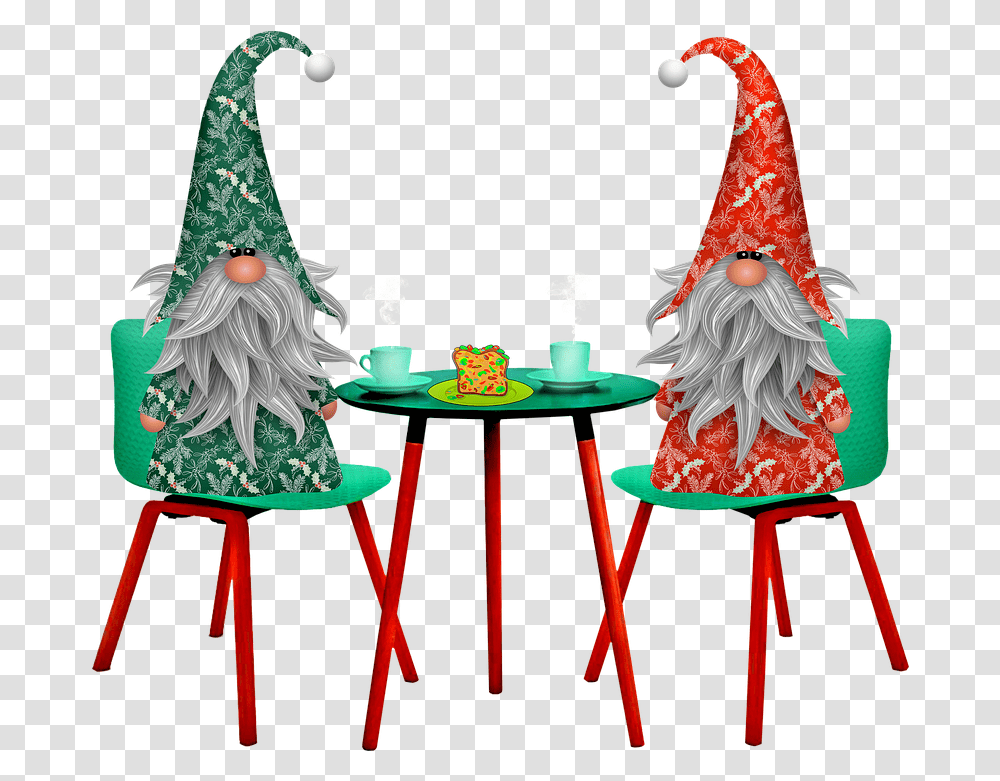 Gnomes Gnome Drinking Coffee Clipart, Furniture, Chair, Table, Clothing Transparent Png