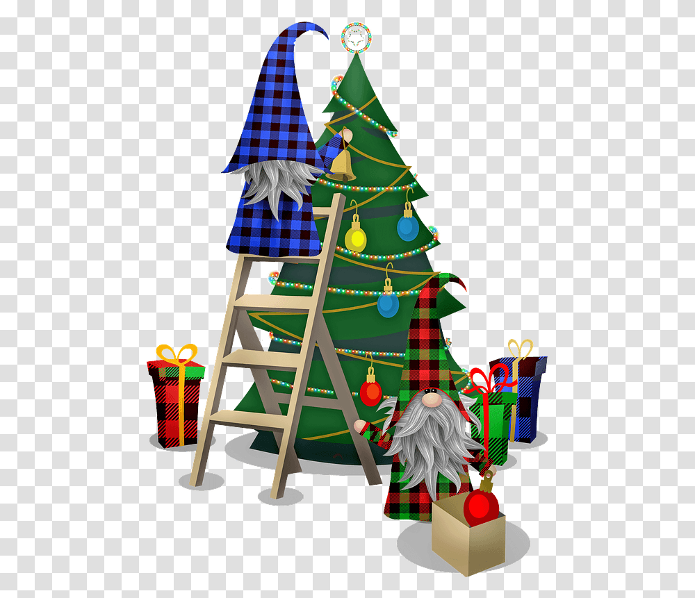 Gnomes Preparing Christmas Tree Clipart Christmas Tree, Plant, Ornament, Dress, Clothing Transparent Png