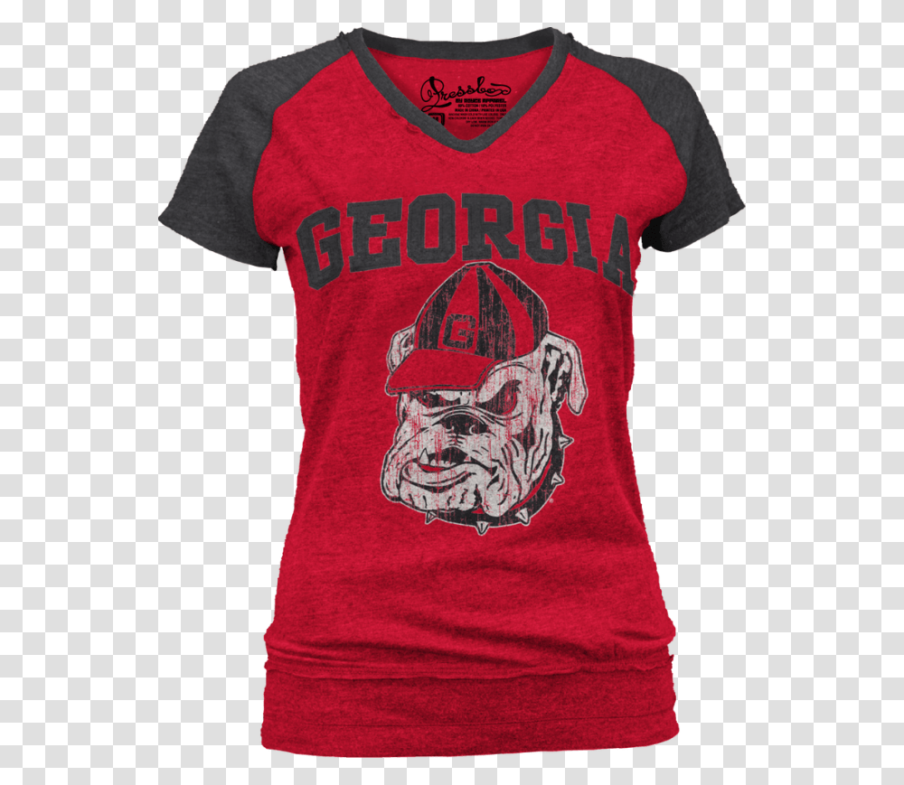 Go Georgia Bulldogs Uga Two Tone Cap Sleeve V Neck Women's Georgia Bulldogs Shirts, Apparel, T-Shirt, Person Transparent Png