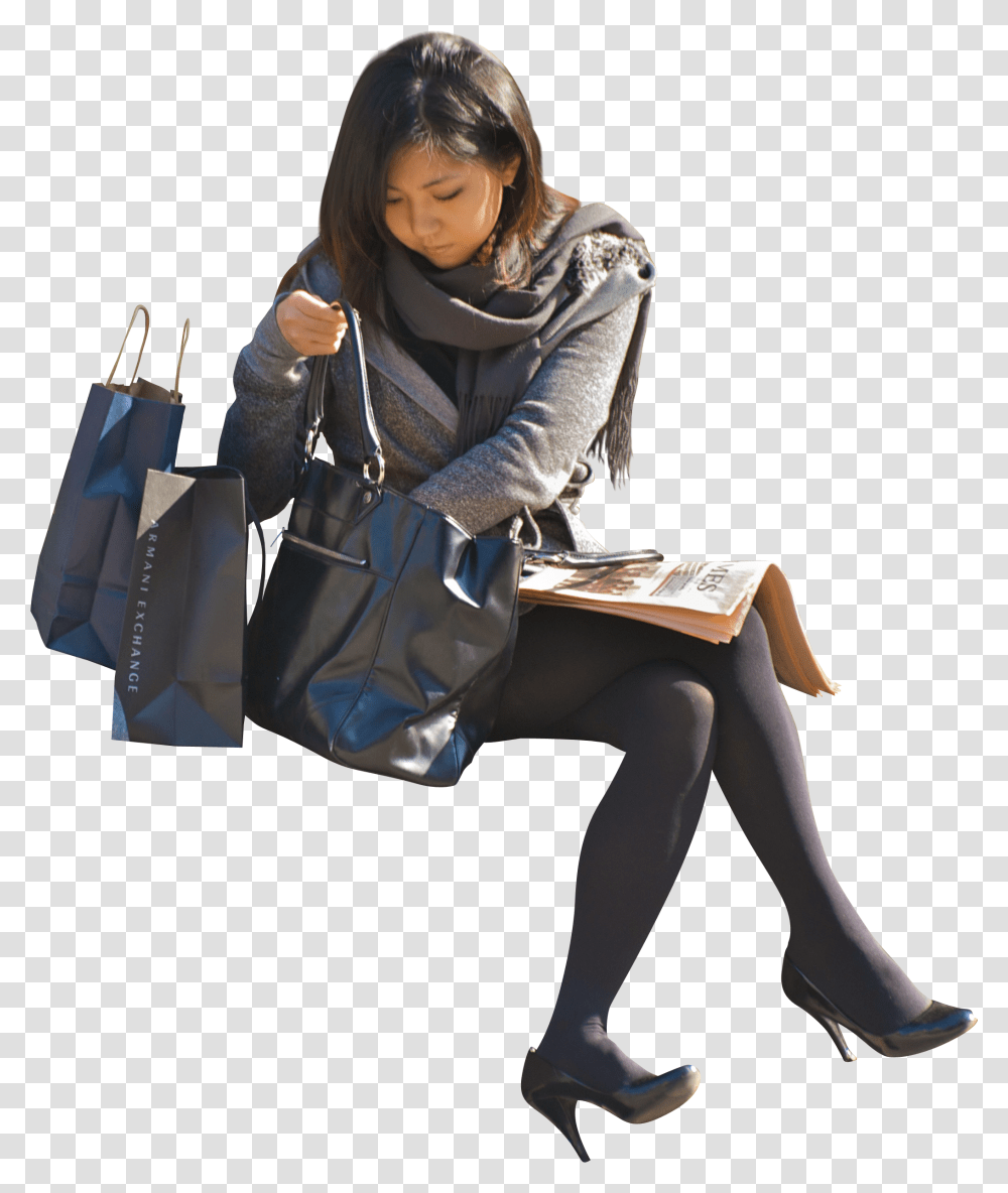 Go To Image Asian People Sitting, Apparel, Handbag, Accessories Transparent Png