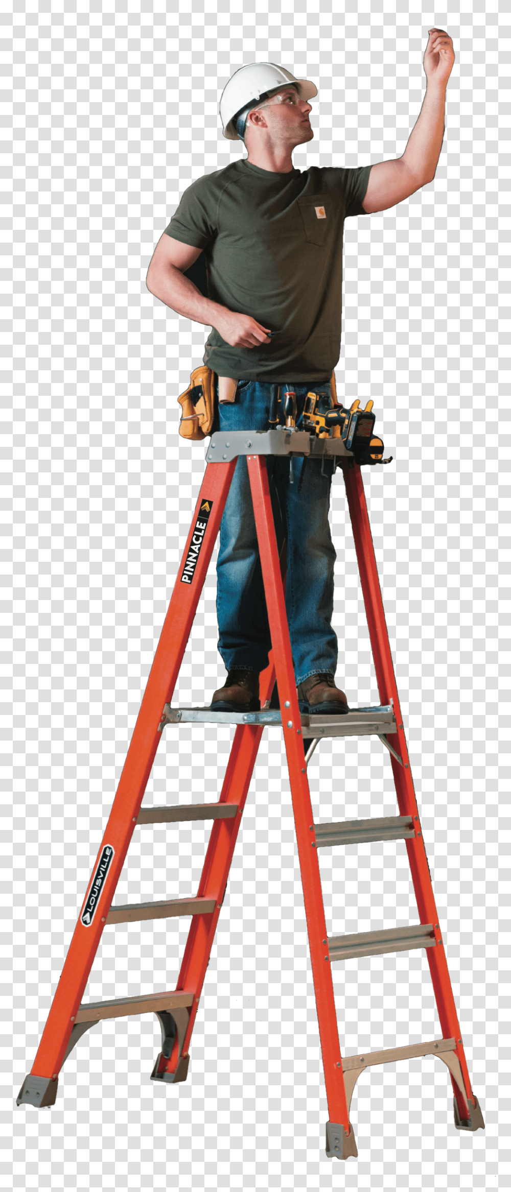 Go To Image Man On A Ladder, Person, Human, Furniture, Tripod Transparent Png