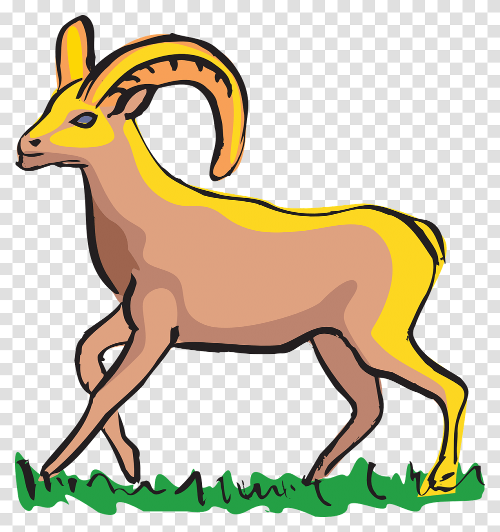 Goats Cartoon With Big Horn, Antelope, Wildlife, Mammal, Animal Transparent Png