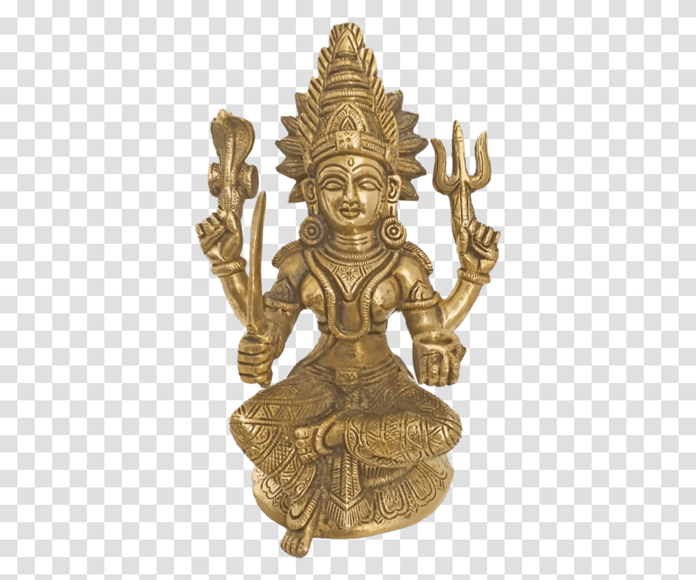 Goddess Regilious Brass Durga Holding A Pot Statue Statue, Gold, Emblem, Person Transparent Png