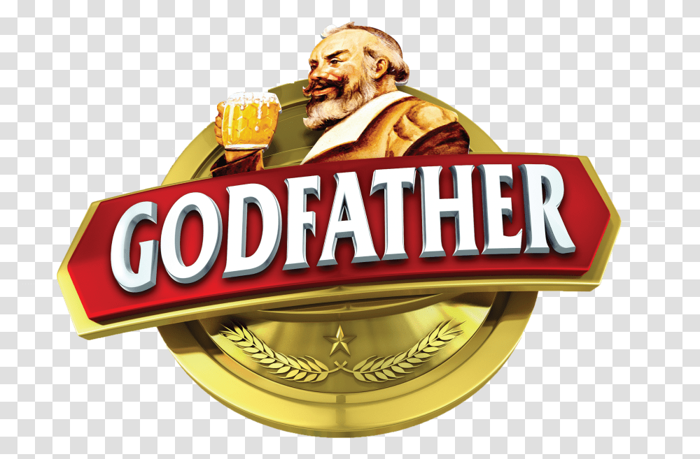 Godfather Brand Authentic Indian Beer Emblem, Word, Person, Face, Gold Transparent Png