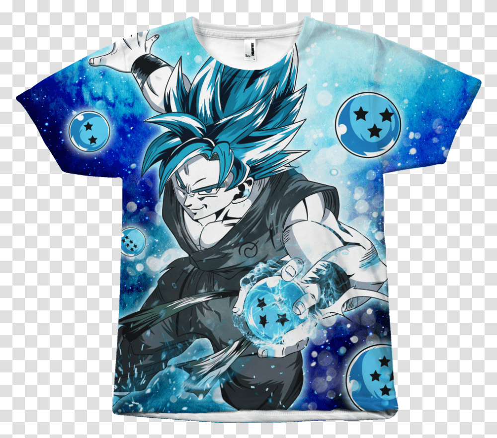 Goku Ssj Blue With Dragon Balls Goku Super Saiyan Blue Shirt, Clothing, Art, Graphics, Person Transparent Png