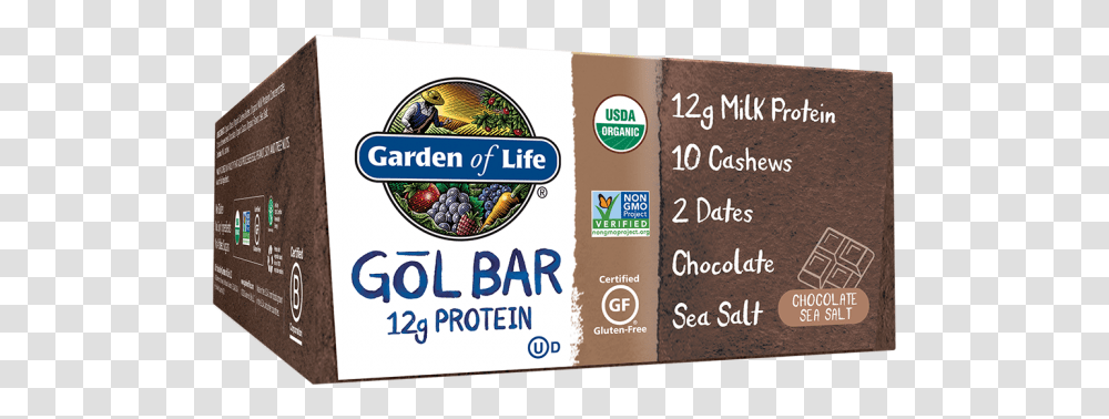 Gol Bar Case 12 Bars Chocolate Sea Salt Garden Of Life Gol Bar, Label, Food, Advertisement Transparent Png