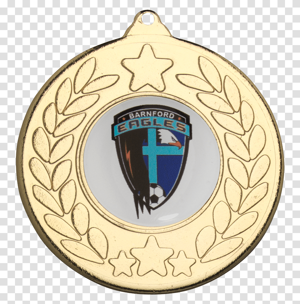 Gold 50mm Round Medal Starwreath Design Medal, Symbol, Trophy, Gold Medal, Logo Transparent Png