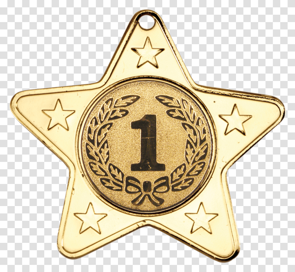 Gold 50mm Star Shaped Medal Star Shaped Medal, Logo, Trademark, Badge Transparent Png