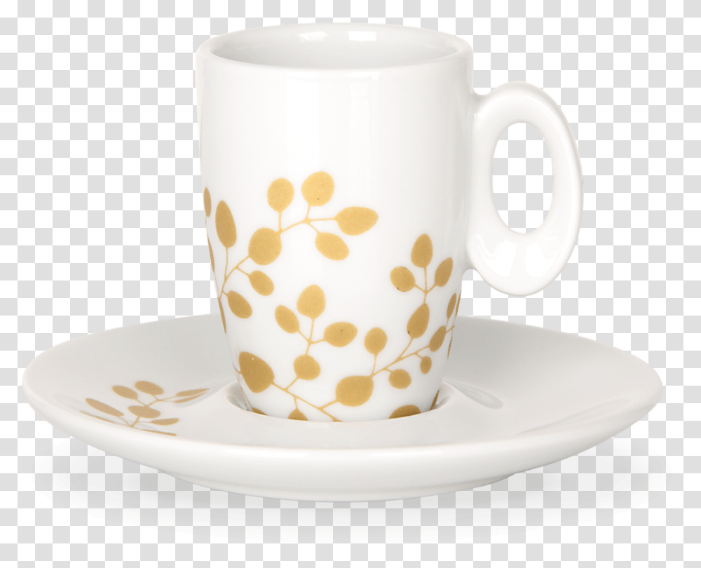 Gold Amp Silver Leaves Coffee Cup, Saucer, Pottery, Milk, Beverage Transparent Png
