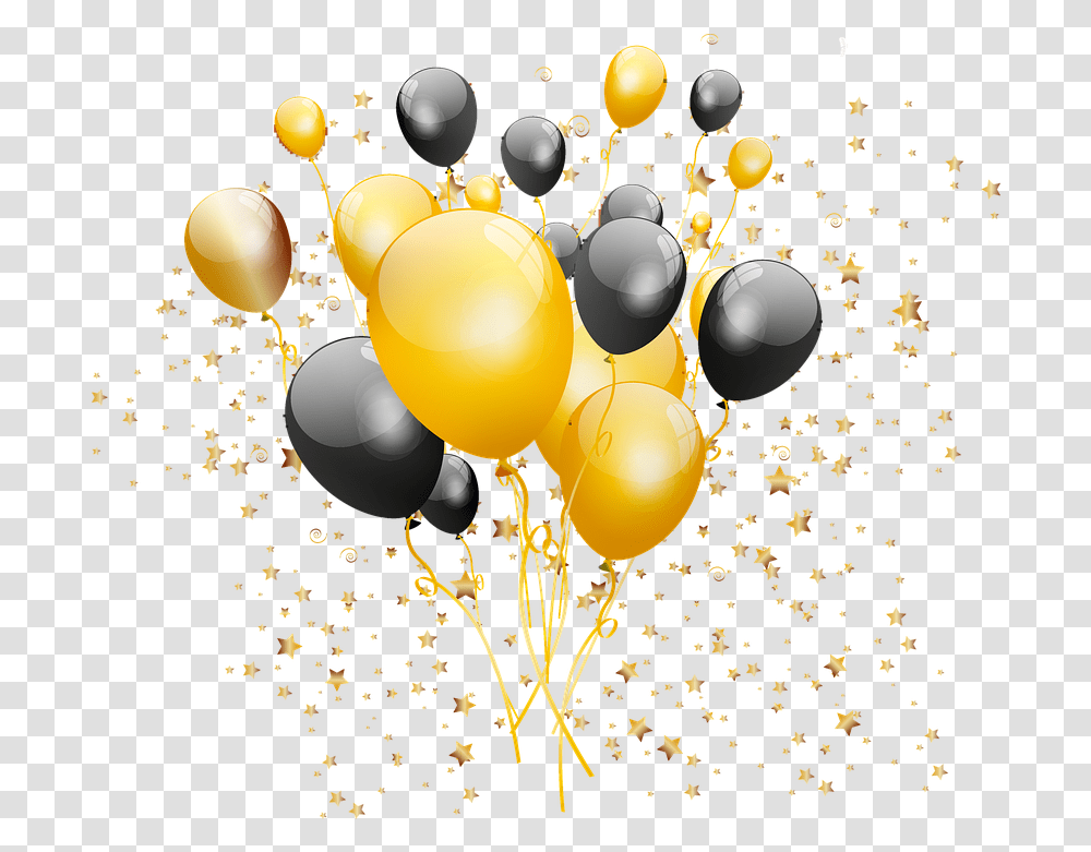 Gold And Black Balloons Confetti Happy Birthday Free Hd, Paper, Graphics, Art Transparent Png