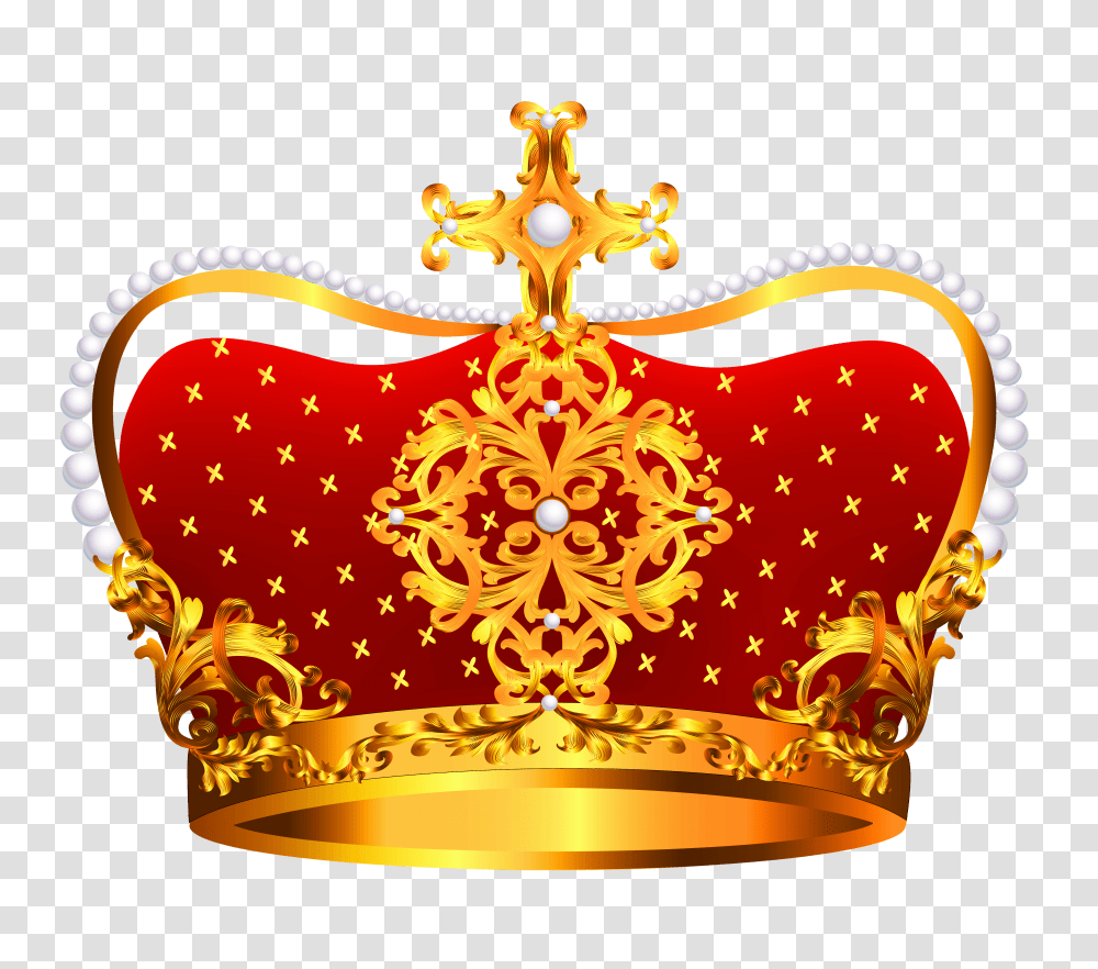Gold And Red Crown With Pearls Clipart Red Crown Transparent Png