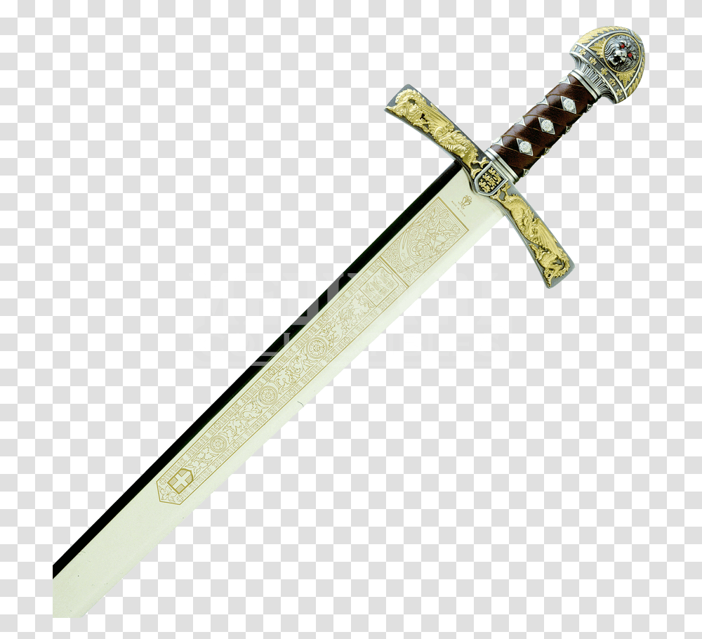 Gold And Silver King Richard The Lionheart Sword By Gold And Silver Sword, Weapon, Weaponry, Knife, Blade Transparent Png